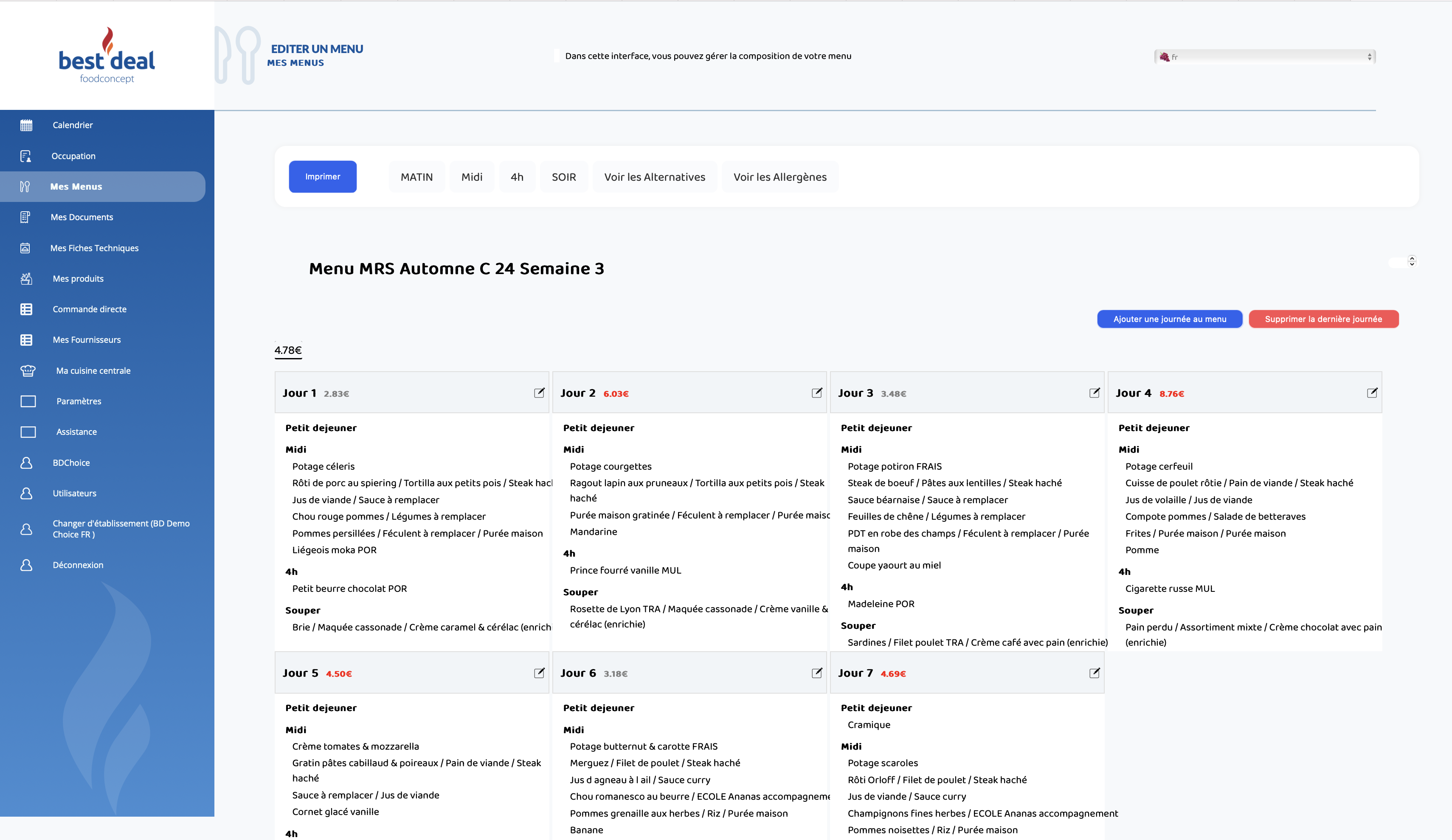 BD Menu Application Interface 3